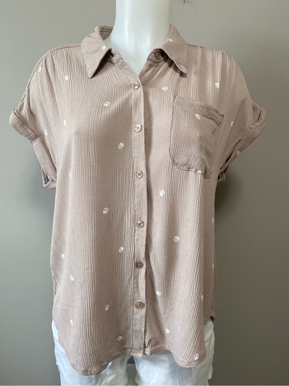 Wild Skye - Women's Blush Short-Sleeve Button-Down Shirt with Chest Pocket
